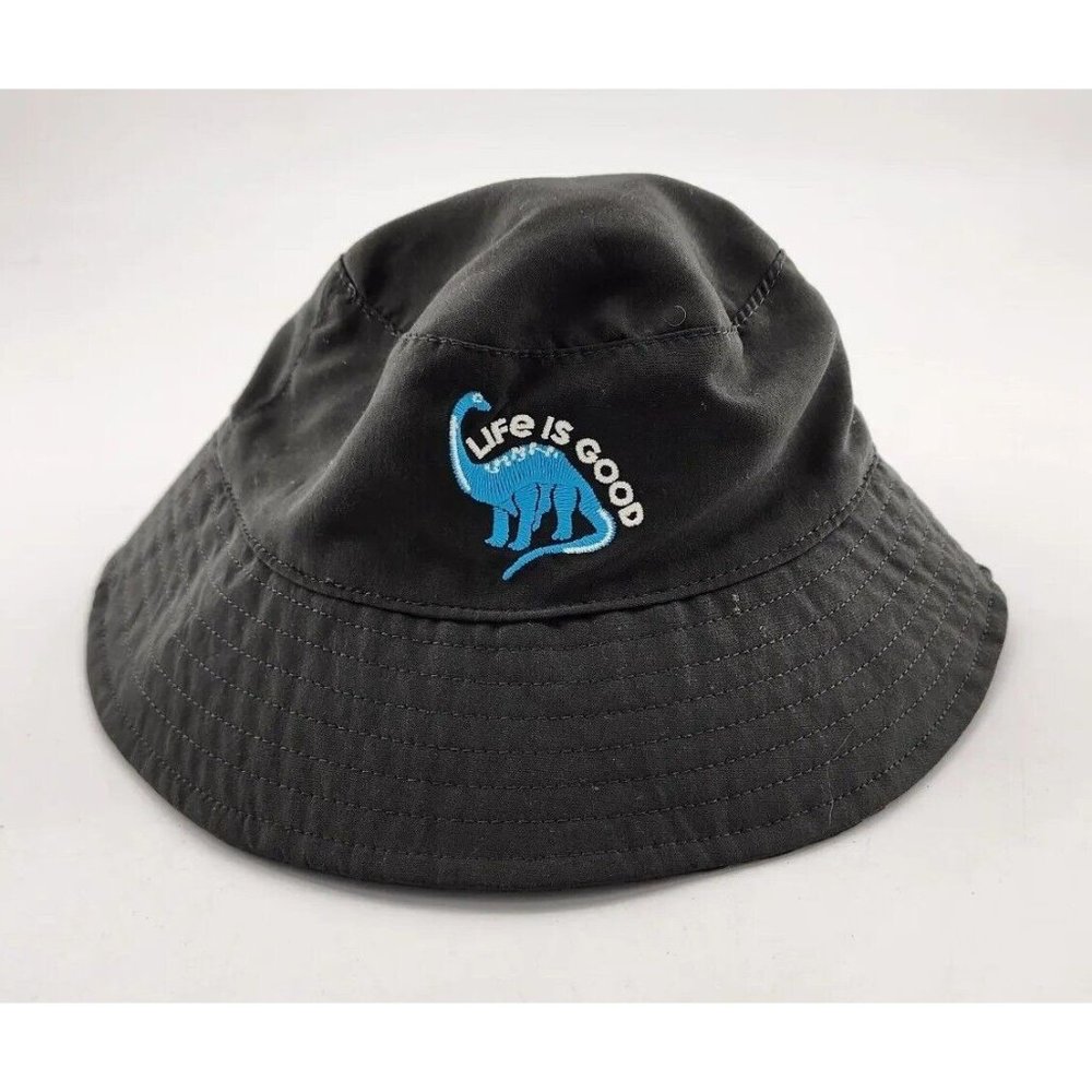 Life Is Good Infant‎ Bucket Hat Light With Chin Strap Gray Embroidered Dinosaur